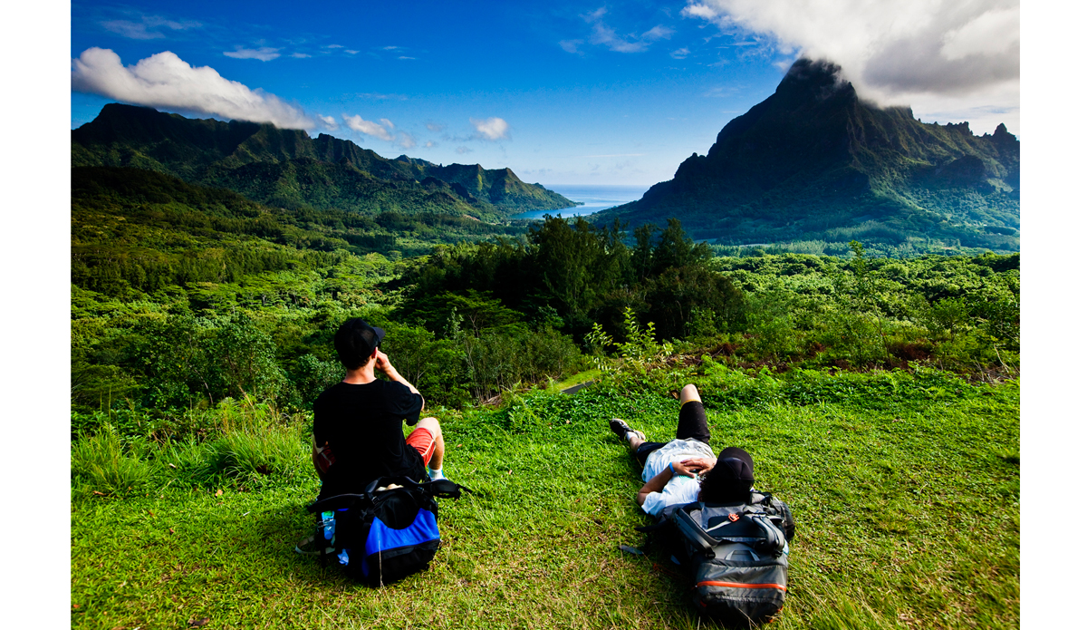 With just some small packs, Jonathan Mincher, Rob Brown and myself hitched a ride to the boat docks in Tahiti to ferry our way over to the isle of Moorea. We wanted to hike into what looked like Jurassic Park and spend the night under the stars. We awoke to golden beams of light piercing early morning peaks. As we hiked out and overlooked Cook\'s Bay, I made this image, which has appeared at home and internationally. It\'s really more of a personal moment; I suppose that\'s why it\'s been received so well. Photo: <a href=\"https://www.ryanstruck.com/\"> Ryan Struck</a>