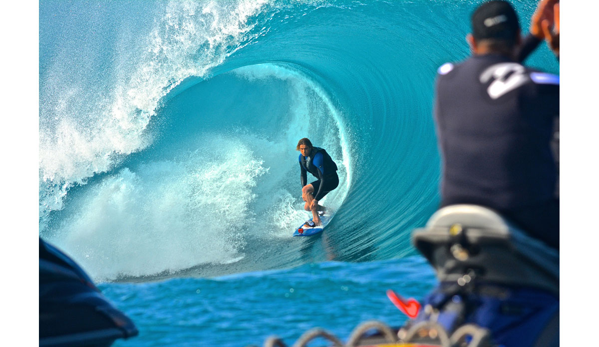 First person I saw catch a wave out at Teahupoo was Laurie Towner. Photo: Kenna Colburn 