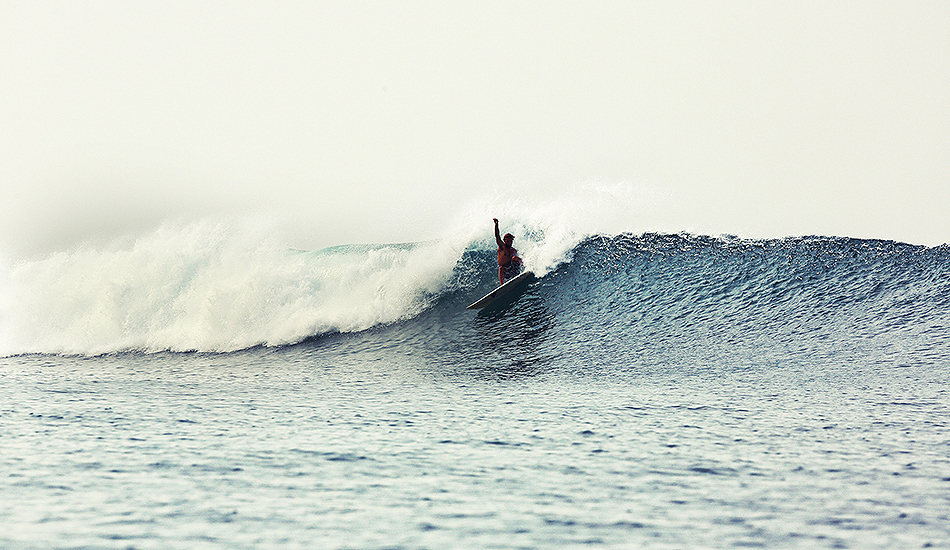 Even though I\'m a regular footer, I really do appreciate this wave. Only accessible by boat, it peels for a couple hundred yards leaving everyone with burning legs by the end of the ride and quite the paddle back to the takeoff. Photo: Greg Heine