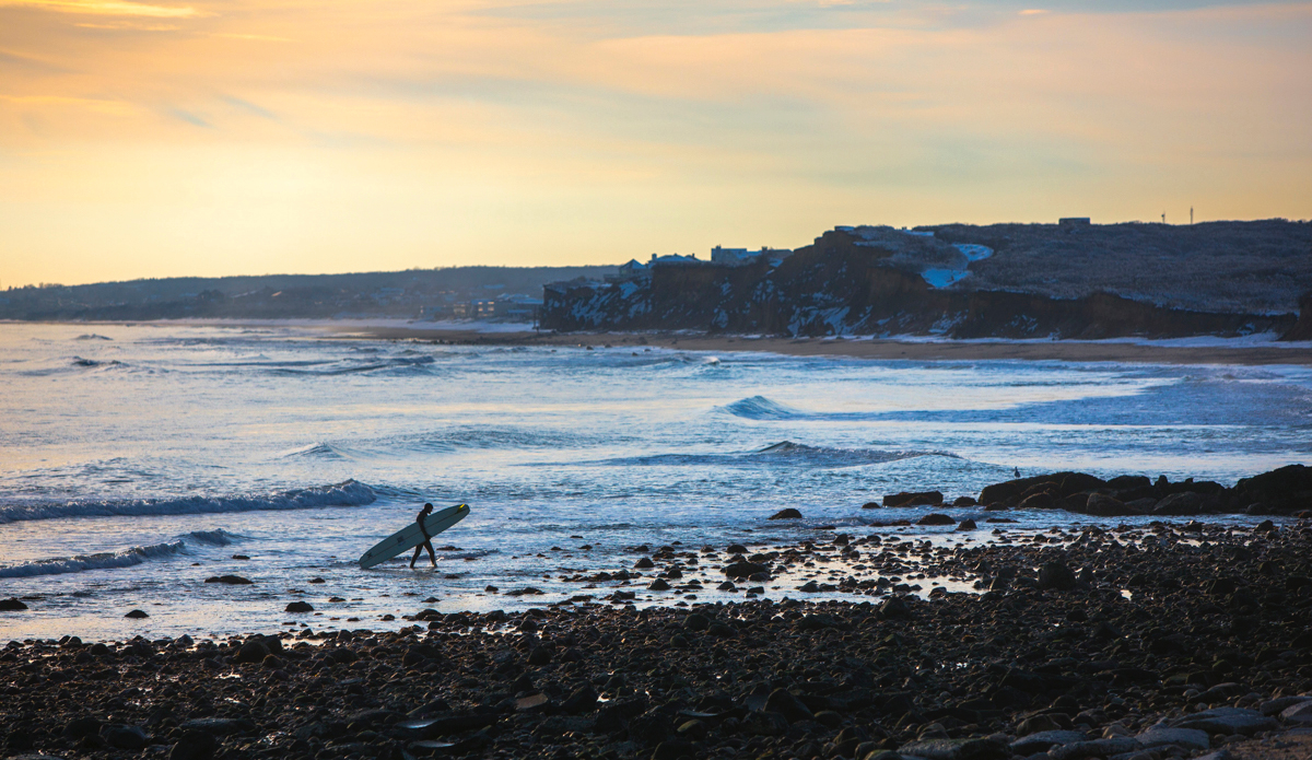 This is usually the most populated beach on the east end of Long Island. But in the winter we get to enjoy Montauk for all the real reasons it\'s great. Mikey Detemple coming in. 