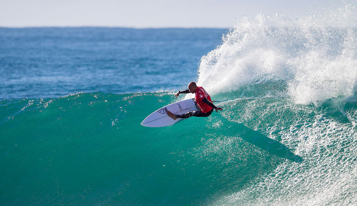 Kelly Slater of USA (pictured) won his Round 1 heat at the J-Bay Open defeating event wildcard and local talent Dylan Lightfoot (ZAF) on Thursday July 10, 2014.The J-Bay Open, stop No. 6 of 11 on the 2014 Samsung Galaxy ASP World Championship Tour was called ON today for Round 1. Photo: <a href=\"https://www.aspworldtour.com/\">ASP</a>/<a href=\"https://www.kirstinscholtz.com/\"> Kirstin Scholtz</a>