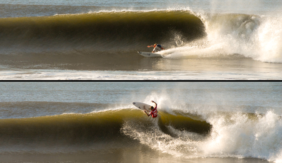 This is Taj burrow during one of his heats in the final day of the 2011 Quiksilver Pro in Long Beach, NY.  Photo: <a href=\"https://www.timelessride.com\">Jim Cook</a>