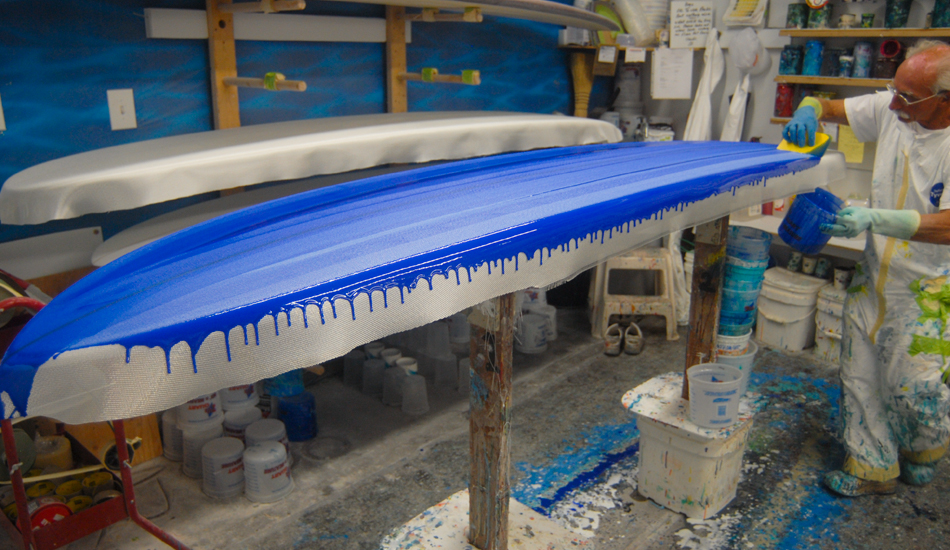 Long Island master glassman Eddie Fawess putting his touch on a new board.  Photo: <a href=\"https://www.timelessride.com\">Jim Cook</a>