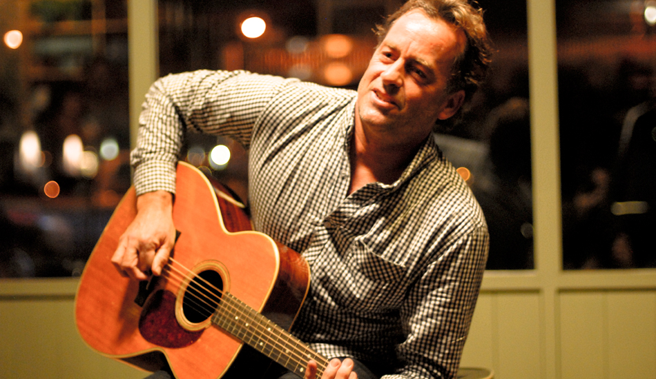 Tom Curren performing acoustic with his band at Pilgrim surf shop in Brooklyn, NY for a Hurricane Sandy benefit event. November 2012.  Photo: <a href=\"https://www.timelessride.com\">Jim Cook</a>