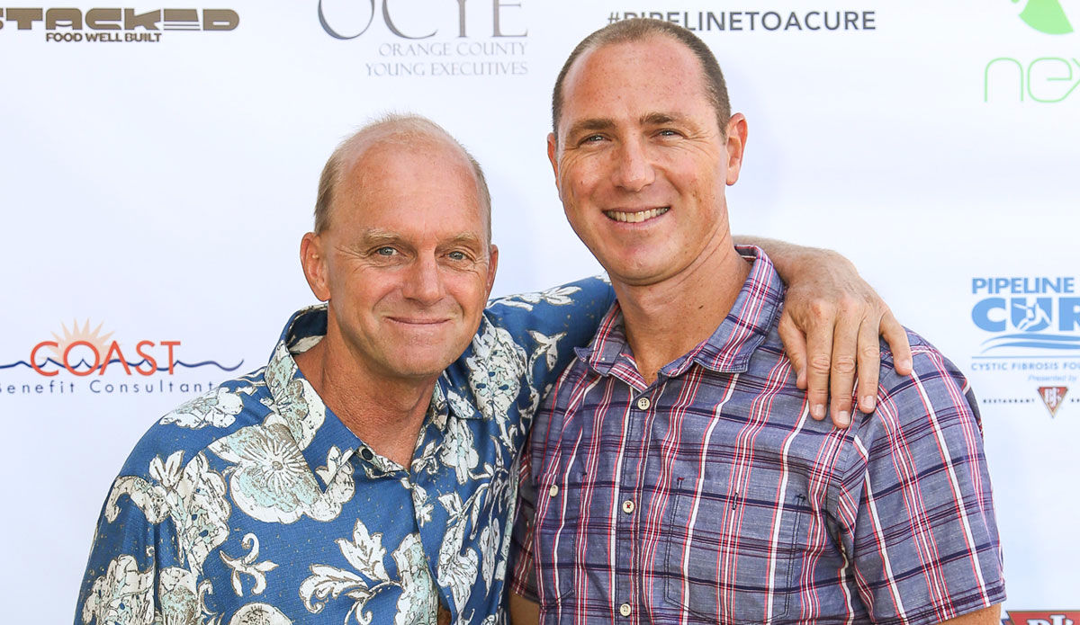 Olympic swimmers Rowdy Gaines and Jason Lezak at Pipeline. Photo: Cystic Fibrosis Foundation