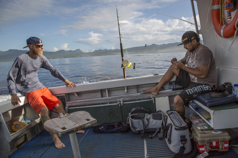 Jonathan and Aidi eagerly wonder what the day will bring as we head out for the first day of offshore angling. Five hours later, we’d been treated to one rather nasty squall and one wahoo.
