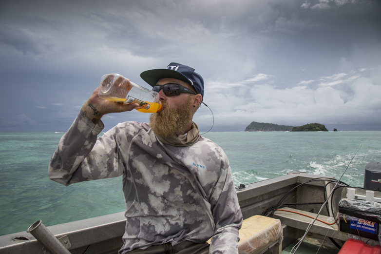 Upon arrival in Samoa, Aussie angler Jonathan Jones quickly discovered the local orange juice, and could rarely be found without a bottle nearby.