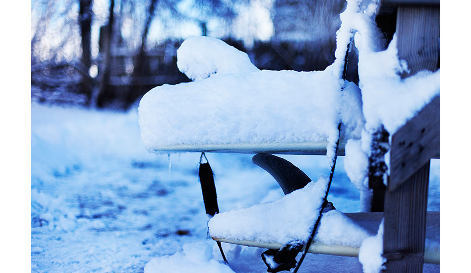 My old board rack was used to determine snow depth by fin size comparison. Photo: <a href=\"https://www.briannevins.com/\" target=_blank>Brian Nevins</a>
