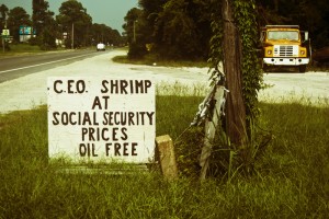 C.E.O. Shrimp at Social Security Prices Oil Free. Photo: Bardin