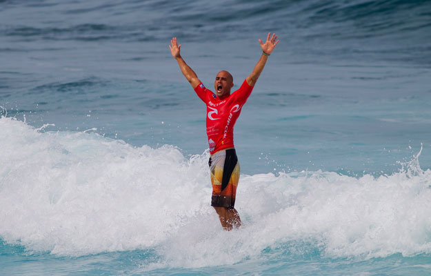 Officially a ten-time World Champion. Kelly Slater's victory lap. Photo: ASP