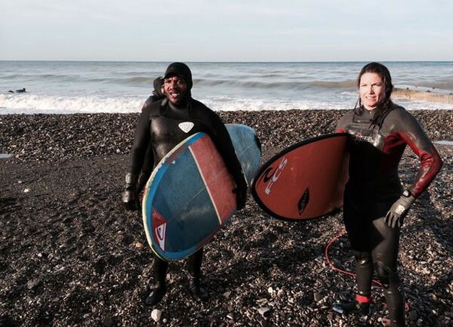 Sal Masekela and Julia Mancuso, about to test the waters of the Blac Sea. Photo: Sal Masekela