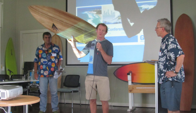 Global Surf Cities Conference 2013: John Nielsen, left; Nev Hyman, centre, Chris Hines, right. Photo: Gregory Boone