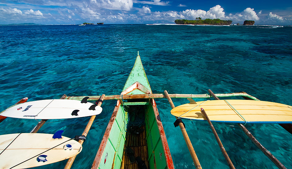 The bamboo outriggers on a Filipino 'bangka' boat may have been designed for stability, but they're also pretty handy for carrying surf boards around a place like Siargao.