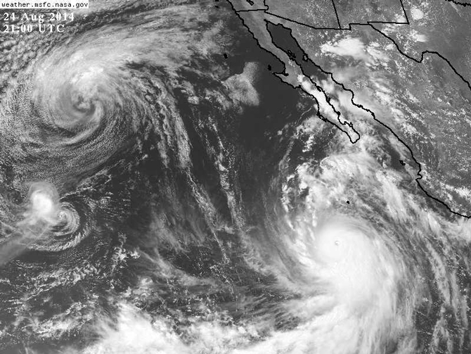 Lowell and Karina to the left, Marie intensifying to the right. Image: NASA