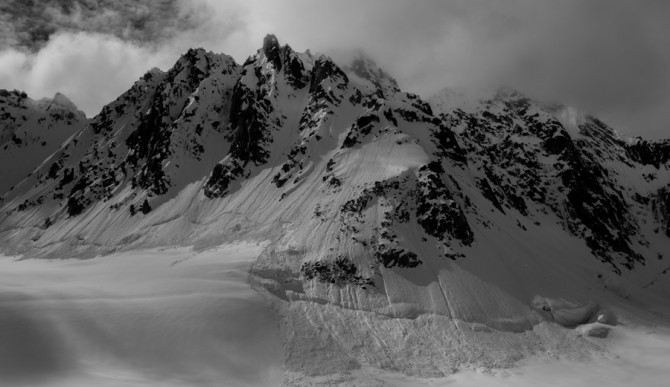Debris from wet, loose avalanches in the Pika Glacier, Alaska in June 2014. Photo: Spencer James