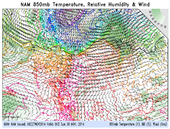 Screenshot of an animated temperature, humidity, and wind model. Image: Air Resources Library