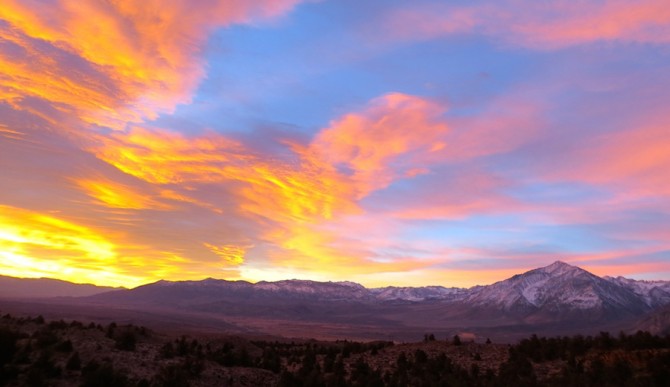 An Eastern Sierra sunrise that looks more typical of October, not February. Photo: Nate Deschenes
