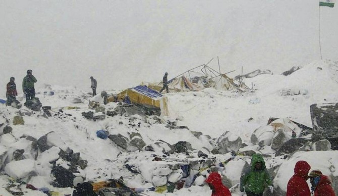 The devastation after an avalanche triggered by a massive earthquake swept across Basecamp, Photo: Azim Afif via AP