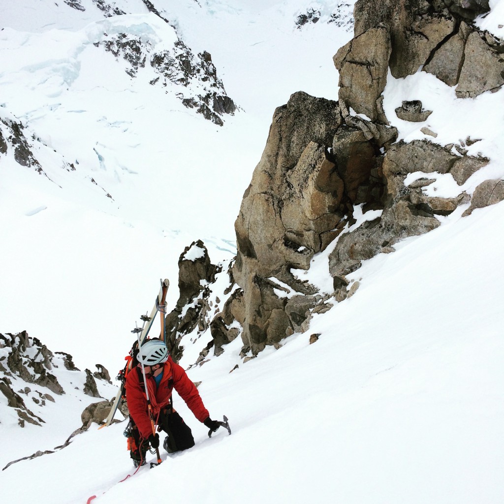 Peter boots up a couloir departing from the SE ridge of Mt. Frances.
