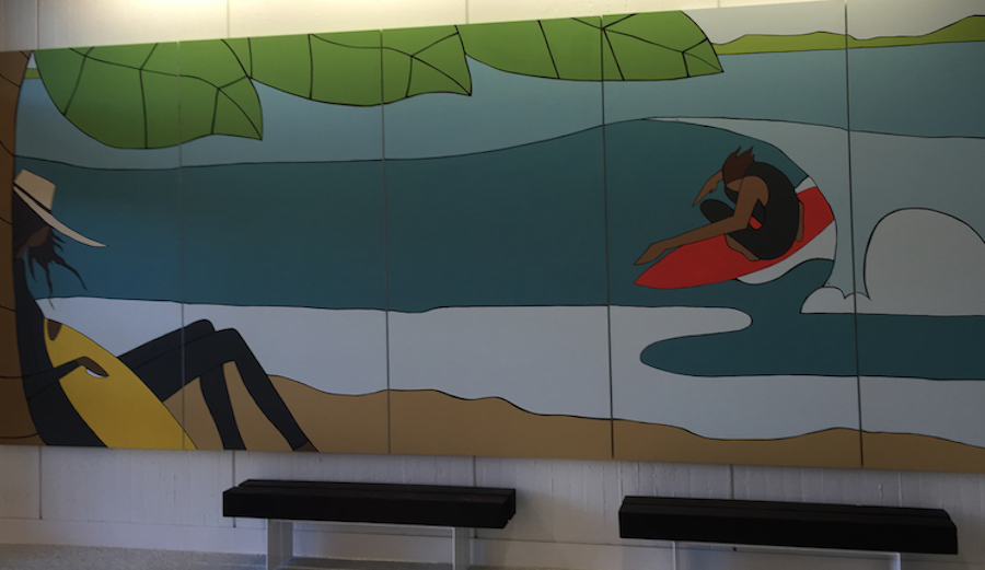 SDSU's Zura residence hall, complete with surf lockers and this mural by Andy Davis. Photo: Dr. Jess Ponting