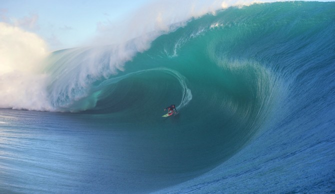 Keala Kennelly (Haleiwa, Hawaii, USA) rides the biggest tube ever challenged by a woman surfer at Teahupoo, Tahiti on July 22, 2015. The image is an entry in the 2016 WSL Big Wave Awards. Exceptionally large surf has been experienced worldwide in 2015.