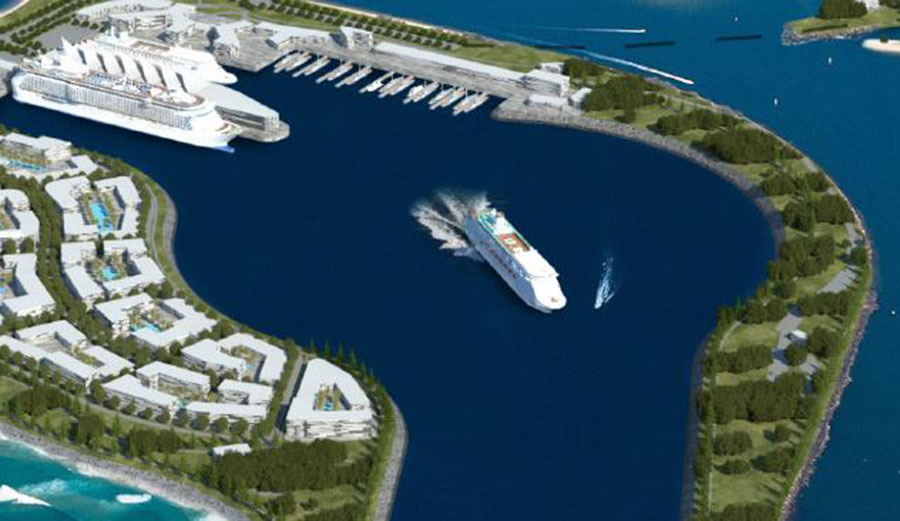 An artist’s impressions of a Gold Coast cruise ship terminal proposal.
