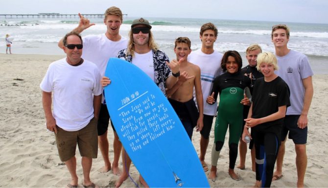 Shaper Hank Warner with some of the Jesus Fish Fest Competitors. Photo: Chris Kelly