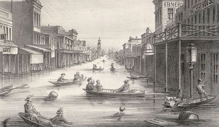 K Street, Sacramento, 1862. By Unknown (published by A. Rosenfield (San Francisco). Image: Wikimedia Commons