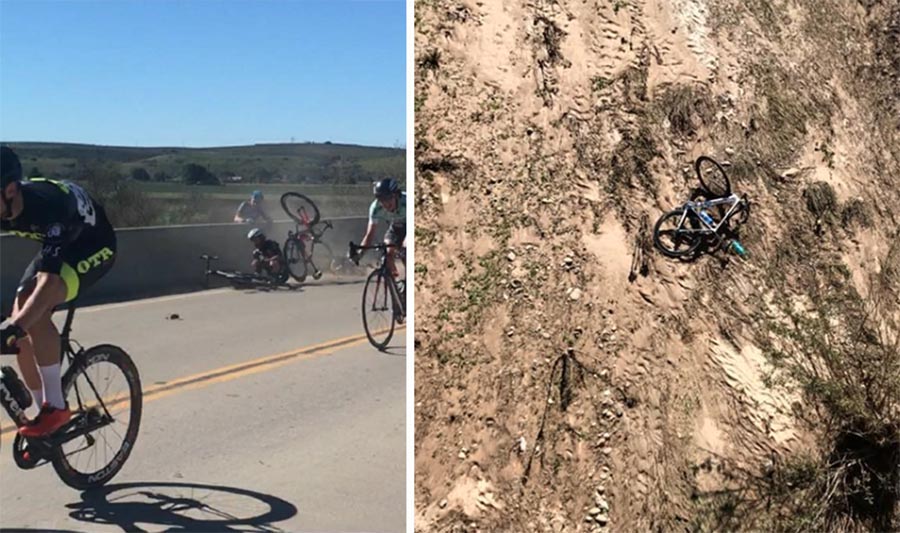 After Wreck During Santa Barbara Road Race Cyclist is Left Hanging on