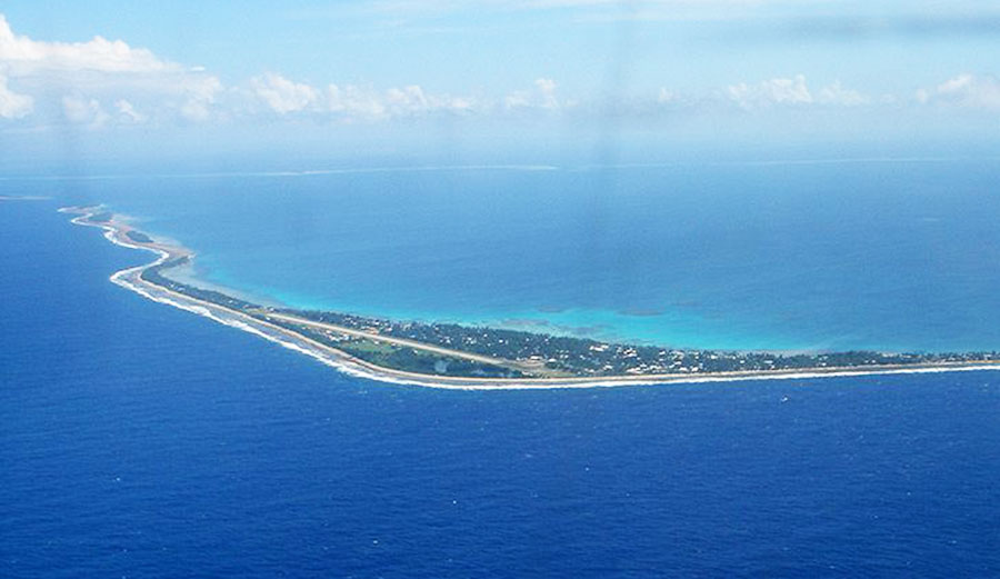 The capital island of Tuvalu, Funafuti, is on average 2 meters above sea level. Image: World Atlas 