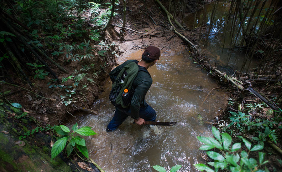 Exploring the Amazon was always a dream of mine, so when I found myself on a job in Peru I knew I needed to take time to go hike through the jungle. Here, my guide is helping me look for anaconda in a seldom-visited swamp near Tambopata. We didn’t find any, and I’m not sure what we would have done if we had.