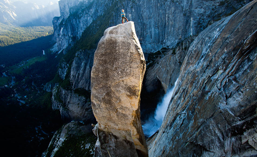 I’m afraid of heights, but I love rock climbing. To me it’s because I have the opportunity to overcome my personal limitations. I always tell people who call it an “adrenaline sport” that if you are experiencing a rush, you’re doing it wrong. That said, climbing in Yosemite National Park often puts you in positions like this one on top of the Lost Arrow Spire that’ll make you triple check your gear regardless of how experienced you are.