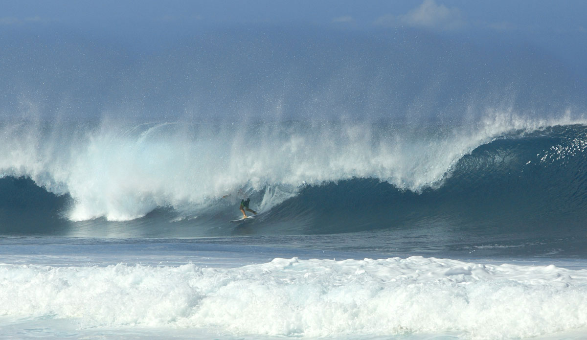 Yadin Nicol commits the surfer’s version of seppuku after the horn upon falling to Fanning in their quarter final matchup. I can’t recall ever seeing someone intentionally obliterate themselves so severely on a wave, especially at a spot like Pipe. On the beach it went from cheers to groans of serious concern in a blink. The guy is a Spartan. He was fine. Photo: <a href=\"https://creamabuscaro.smugmug.com/\"> Jeff Byrnes</a>