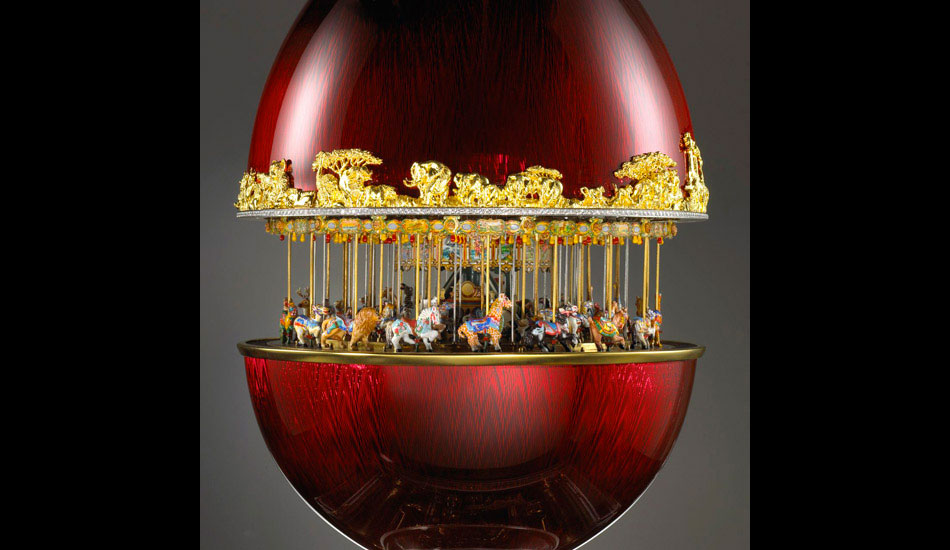 This is the Balboa Park Carousel Egg that I was a part of creating. It features my sculpture work and miniature paintings. It’s now on display at the Smithsonian\'s Natural History Museum in San Diego. It’s valued in the millions. Photo by Sylvia Bissonette.
