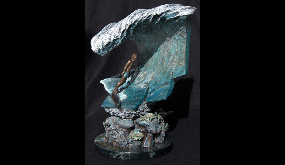 This is the bronze sculpture I\'ve done for Pipeline for the last 15 years. It\'s based on the Pipe poster I did in \'96. Every Pipeline Master winner has received one of these, so that\'s very cool for me. The next step is for me to sculpt a life size version of this in bronze for Ehukai Beach. I hope to take that on next year.