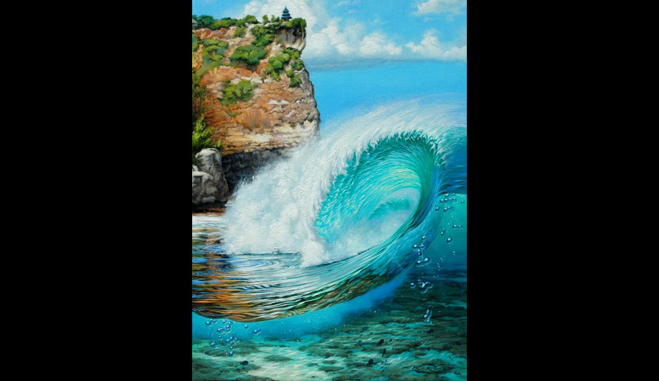 This painting of Uluwatu was featured in the fine art auction at Surfrider’s 25th Anniversary fund raising event.