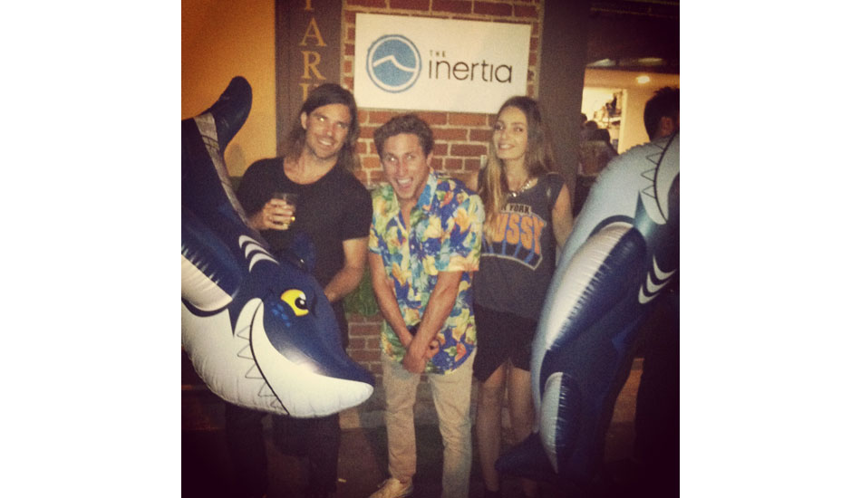 #sharkattack photo booth victims: Hayden Cox and Danielle Foote of Hayden Shapes with The Inertia\'s Zach Weisberg.