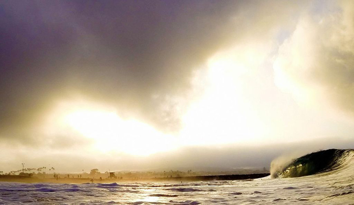 Hurricane season in Newport beach. Raw seas and grey skies. Photo: <a href=\"https://www.etsy.com/shop/AaronBrucePhoto\">Aaron Bruce</a>