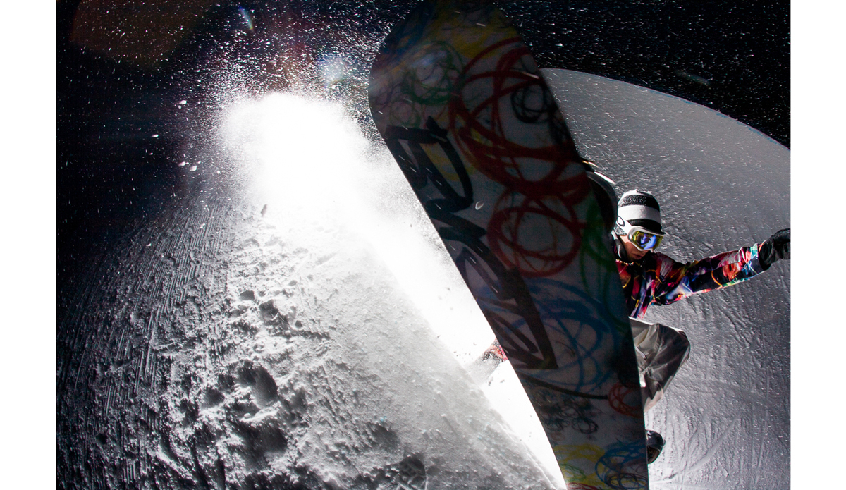 This is Kevin Pearce at Breckenridge in January 2008.  Kevin had just started to really hit his stride and was starting to win things so Burton wanted to get him an ad right away.  They called us to shoot something but the weather was horrible, the pipe not great, and we only had a few days till deadline.  We decided to try for a slash at night and light it really well.  In the end Burton passed on all the shots for the ad and went another direction, but another one from this evening ended up on the cover of PDN, and a few other snowboard magazines the next year. It has become my most published shot ever to date. I\'ve never put this shot out before, but saw it again and really liked it how it had an old school skate feel to it, and I can still remember hearing his board graze past my head with probably two inches to spare. Photo: <a href=\"https://www.adammoran.com/\">Adam Moran</a>