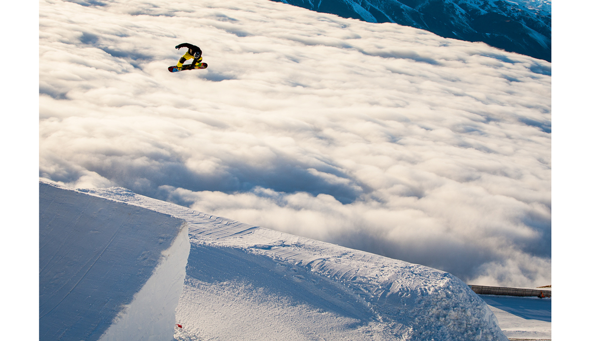 Marko Grilc during a sunrise session at Cardrona New Zealand.  The day before we started this shoot we realized that we were on the wrong side of the valley to get sunset shots.  Marko proposed we do sunrise and with some planning with the resort, we were back the next morning at 5 am ready to shoot the jump.  It was the first time we did it and that morning produced some of the best park jump shots Ive ever taken, including a TWS cover of Peetu. Photo: <a href=\"https://www.adammoran.com/\">Adam Moran</a>