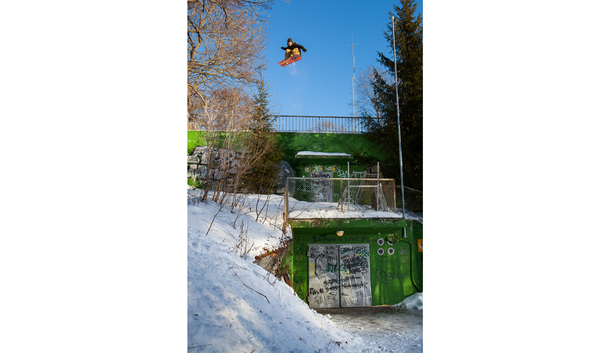 Mark Sollors is one of the few pro riders out there these days that can ride the backcountry as well as he can urban stuff.  And in some situations like this he chooses to do backcountry sized airs in the streets.  This was our last day in Oslo after 10 days shooting and nailed this before his afternoon flight home.  He ended up with a Snowboarder cover and Method Mag cover from this shot. Photo: <a href=\"https://www.adammoran.com/\">Adam Moran</a>