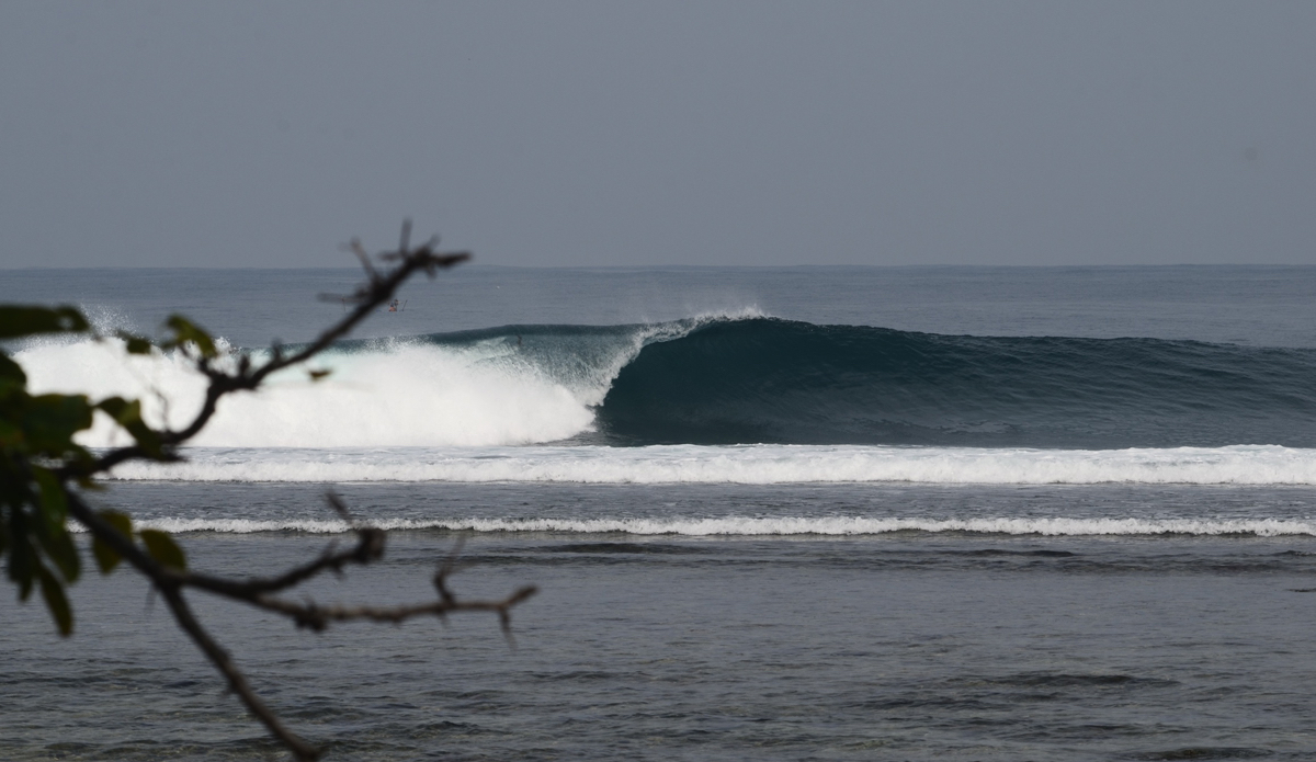We awoke to this: a 600m left hand reef point break. There were probably three people surfing, staggered down the point. We had made it, the energy zapping journey had suddenly vanished from our minds. We were in paradise! Photo: <a href=\"https://www.instagram.com/alexbenaud\">@AlexBenaud</a>