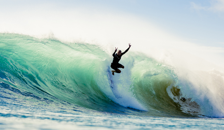 Jeff Brown putting on a show for the camera whilst going over the falls. Photo: <a href=\"https://www.alexfrings.com/\" target=_blank>Alex Frings</a>