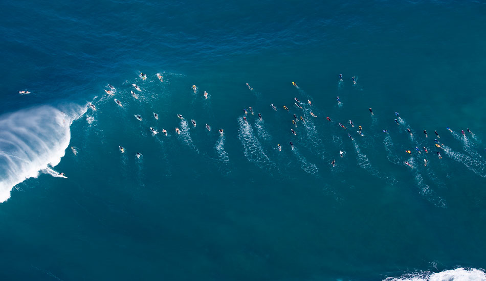 Helicopter overviews of surfing at Pipeline on the north shore of Oahu, 02.07.08. Photo: Sean Davey
