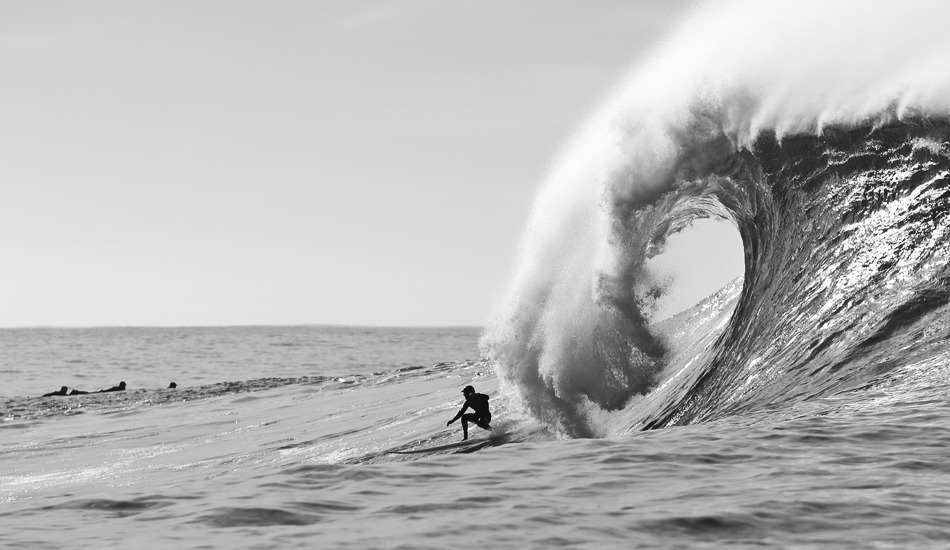 Tyler Fox stayomg ahead of the lip at Mavericks. Photo: <a href=\"https://instagram.com/migdailphoto\"> Seth Migdail</a>