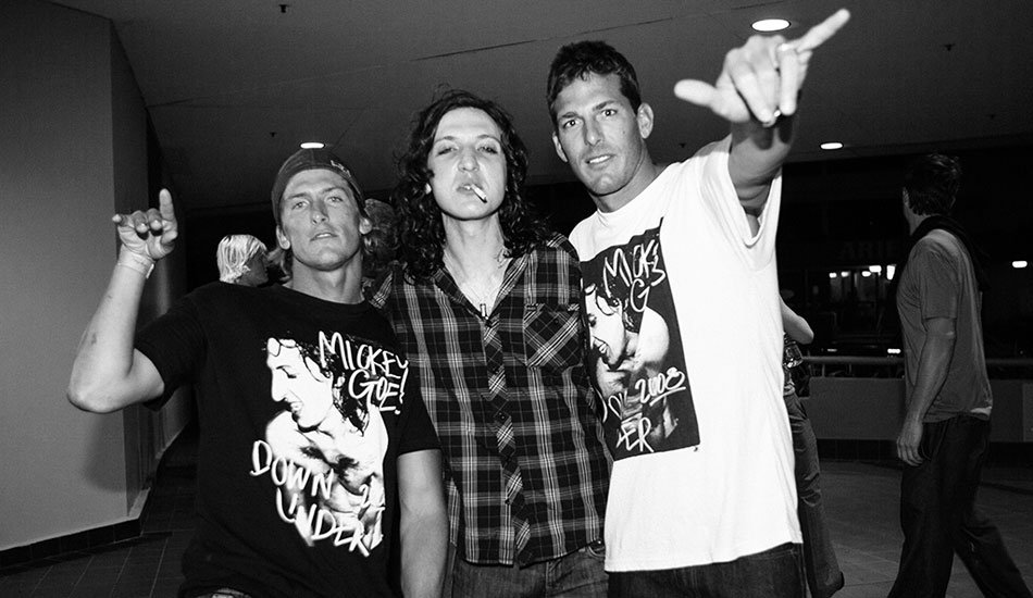 Andy and Bruce hanging out with Mickey Avalon before a show in Australia. Photo: <a href=\"https://www.reposarphoto.com\">Jason Reposar</a>