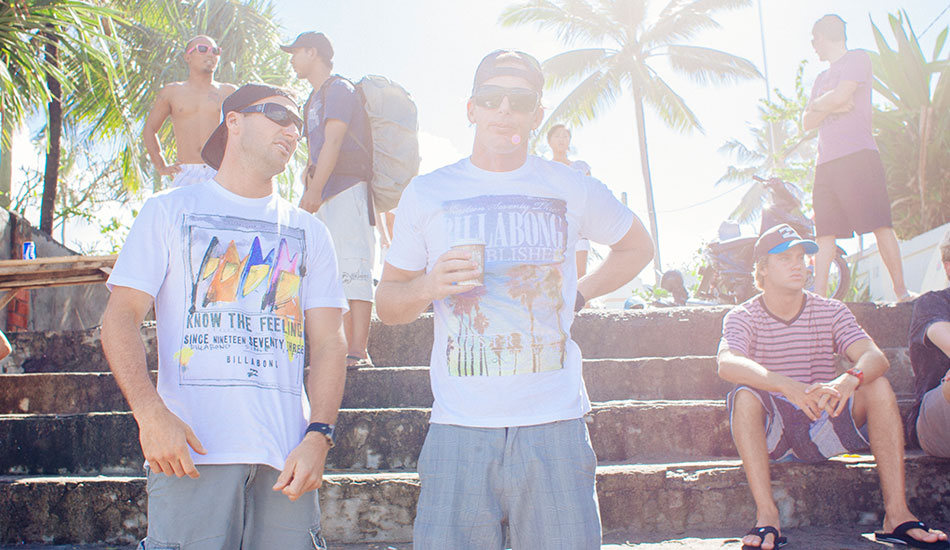 Joel Parkinson and Andy Irons. Surf check at Brawa Beach, Bali. Photo: <a href=\"https://www.reposarphoto.com\">Jason Reposar</a>