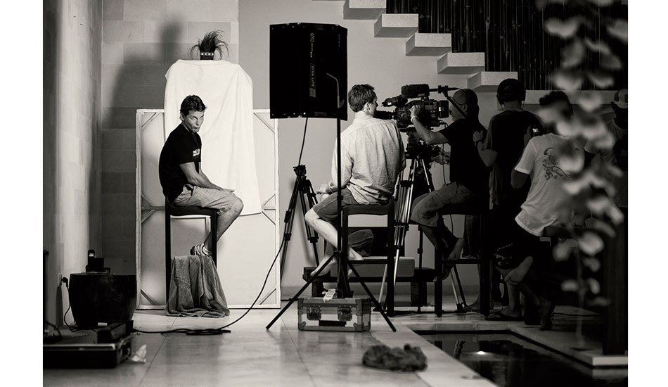 On set during the filming of I Surf Because. Andy was trying to think of something good to day and kept second guessing himself. He shot me this look after I suggested something to him. Photo: <a href=\"https://www.reposarphoto.com\">Jason Reposar</a> 
