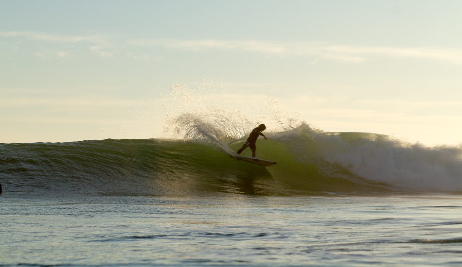 Conner Coffin at Rincon. The lineup was mechanical perfection for days and gave plenty of time to set up and enjoy. After doing 15 turns on each wave Conner kept paddling out saying “that was fun.” Photo: <a href=\"https://lowtiderising.com\">Aroyan/lowtiderising.com</a>