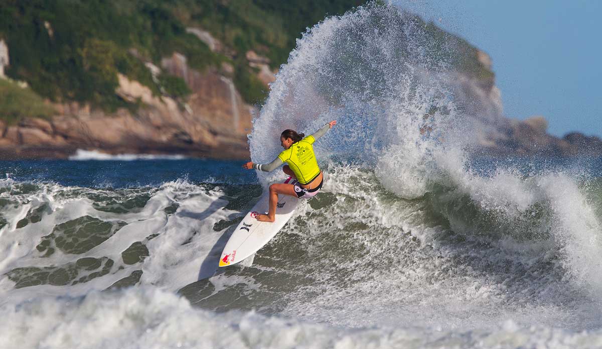 Carissa Moore of Oahu, Hawaii, placed runner-up at the Billabong Rio Pro when she was defeated by Sally Fitzgibbons. Photo: <a href=\"https://www.aspworldtour.com/\">ASP | Smorigo</a>